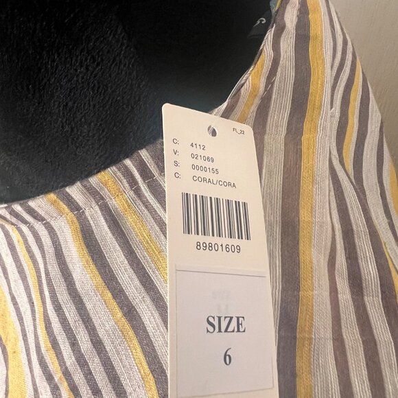 Anthropologie Floral  Short Sleeve Casual Lace  Blouse‎  Stripe Top Size 6 NWT - Picture 3 of 9